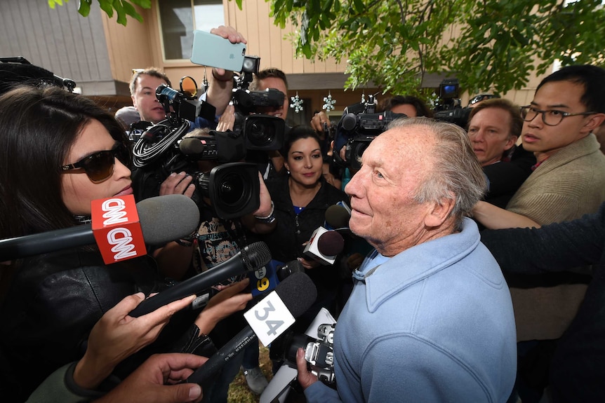 Property landlord Doyle Miller speaks to media outside the home of Syed Farook