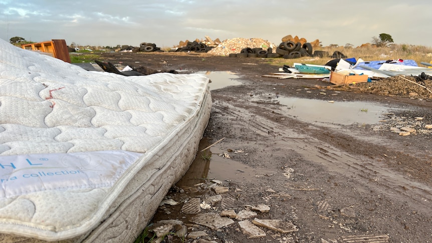 A mattress and other rubbish has been dumped on this land in Truganina