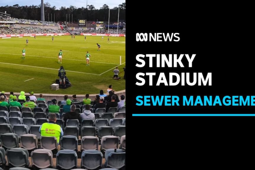 Stinky Stadium, Sewer Management: View from a Canberra Stadium grandstand of a rugby league game being played.