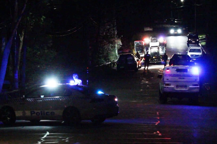 Police cars at a crime scene