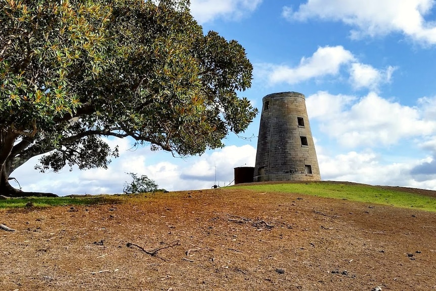 A historic-looking tower on what appears to be a country estate.