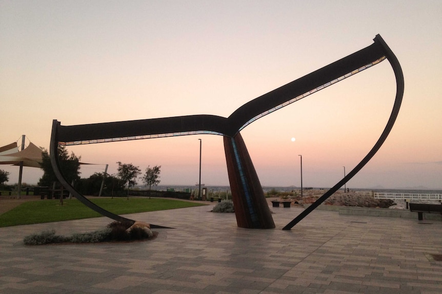 A sculpture on the Esplanade in Esperance at dusk.