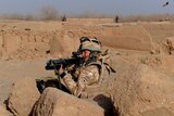 British soldier in Afghanistan in position in patrol in Afghanistan