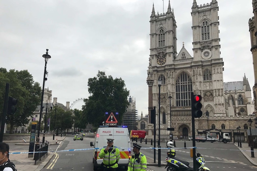 Police cordoned off the area outside Westminster Abbey and the Houses of Parliament.
