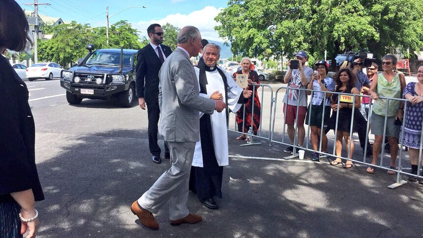 Prince Charles arrives at a church in Cairns in far north Queensland on April 8, 2018