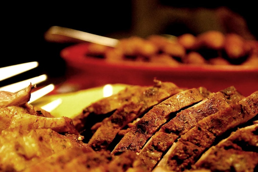 Plate of roast pork.