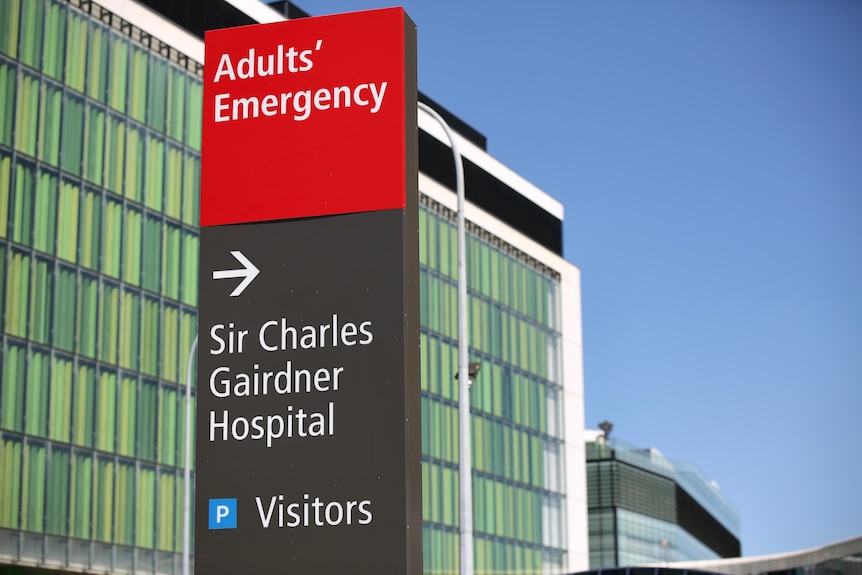 A sign for adults emergency at Sir Charles Gairdner Hospital
