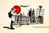 A graphic representing travel and China