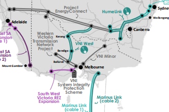 map of planned transmission lines across Victoria and part of New South Wales 