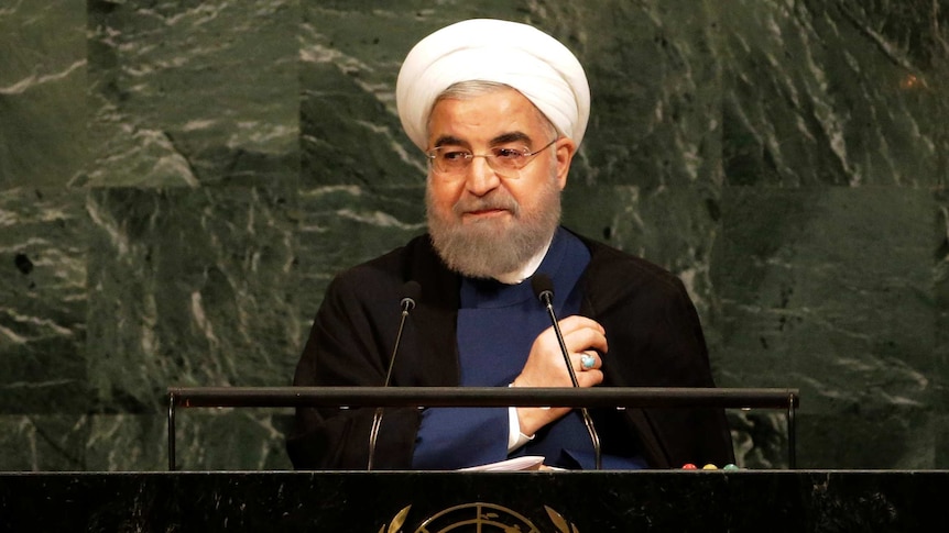 Iranian President Hassan Rouhani speaks during the United Nations General Assembly.