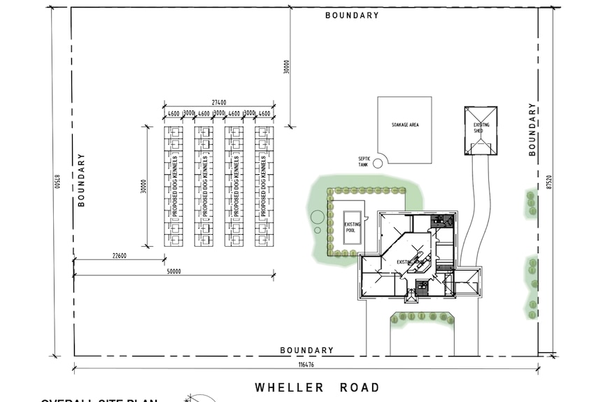 Architectural plans for a proposed dog kennel facility