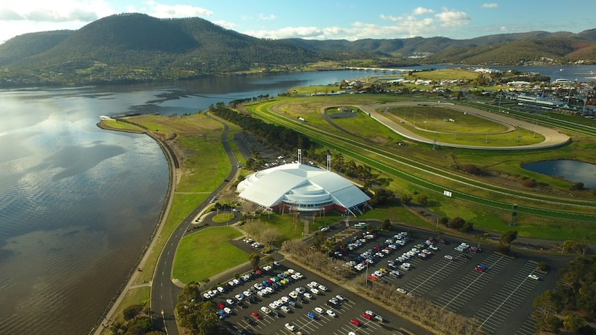Aerial photo of Derwent Entertainment Centre, Hobart.