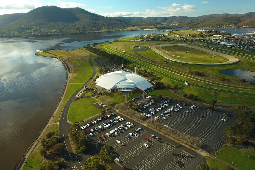 Aerial photo of Derwent Entertainment Centre, Hobart.