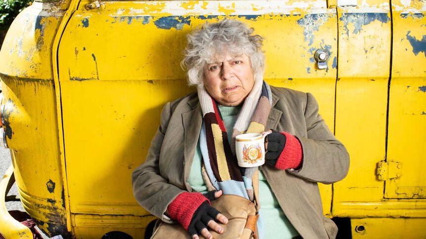 Miriam Margolyes drinks a cup of tea in The Lady in the Van