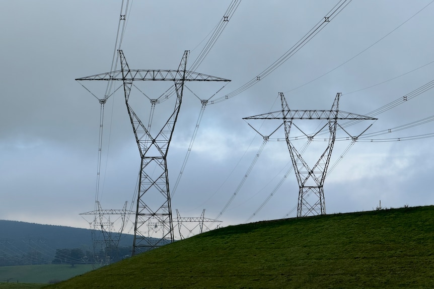 Transmission towers and lines passing through the Latrobe Valley