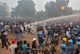 Indian police use water canons on protesters in New Delhi