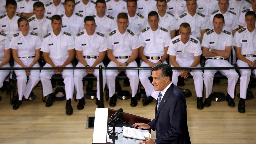 Mitt Romney speaks at the Virginia Military Institute.