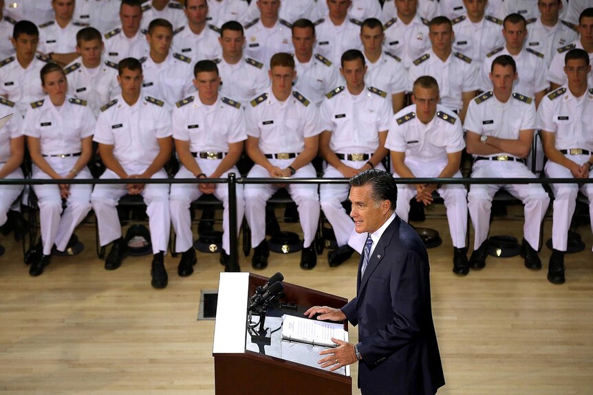 Mitt Romney speaks at the Virginia Military Institute.