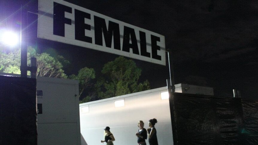 Women line up at female toilets at Byron Bay's Bluesfest