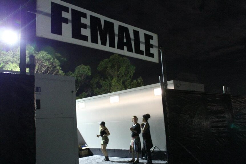 Women line up at female toilets at Byron Bay's Bluesfest