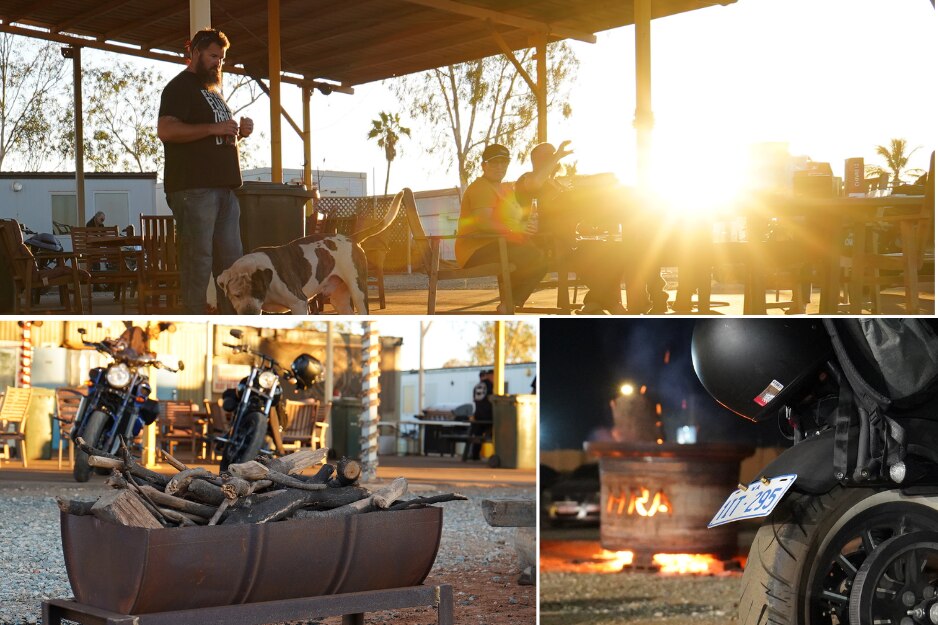 A series of images showing people mingling at a motorbike club clubhouse