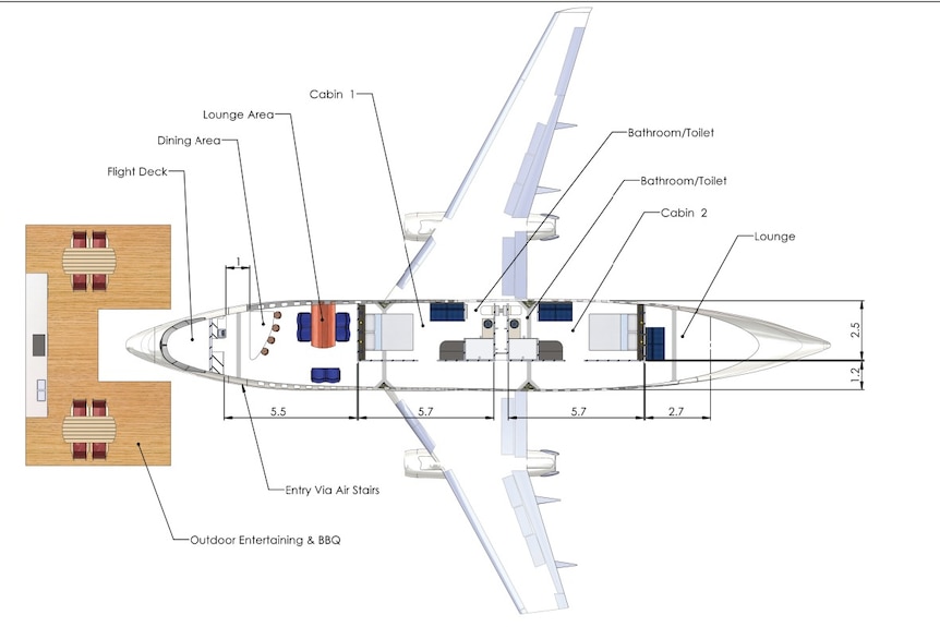Design blueprints of the aircraft accommodation