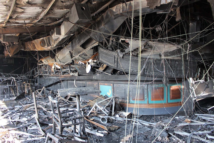 The inside of Darwin's burned RSL.