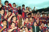 The Newcastle Knights celebrate their famous Grand Final victory at the Sydney Football Stadium in 1997.