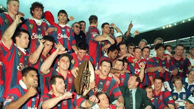 The Newcastle Knights celebrate their famous Grand Final victory at the Sydney Football Stadium in 1997.