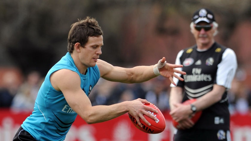 Grand final hopeful: Luke Ball trained strongly on Wednesday under the watchful eye of Pies coach Mick Malthouse.