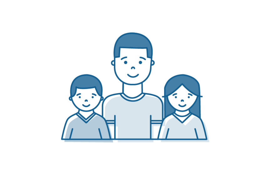 Icon drawing father with son and daughter, all with same hair colour.