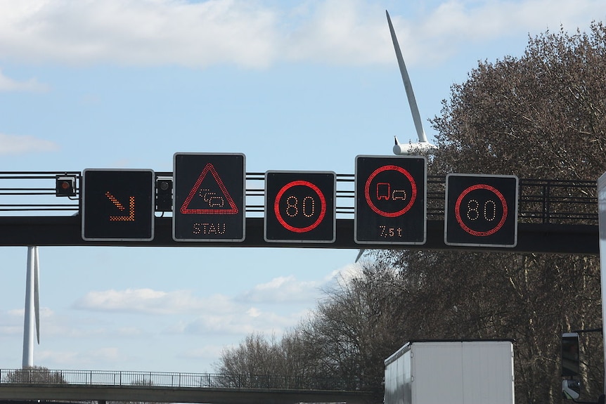 Dynamic traffic signs on an Autobahn.