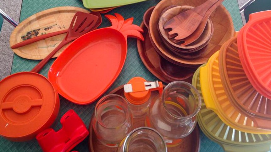 Tristan Abbott has collected tupperware and bowls from more than 40 years ago.