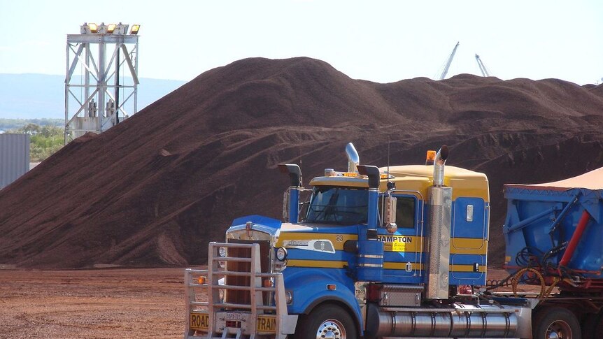 Trucks bring in iron ore to Wyndham from the Ridges mine located 160km away.