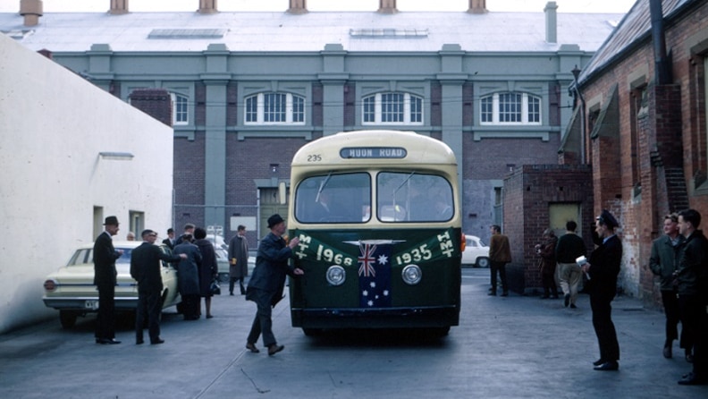 The 235 trolley bus parks at City Hall after its final trip.