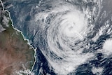 looking at whirling circular look of a  cyclone from a satellite