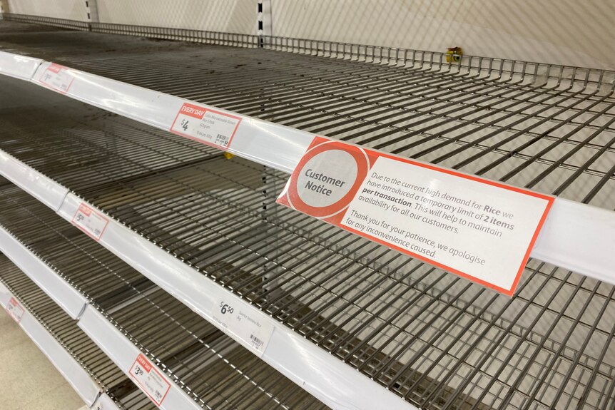 Empty shelves in the supermarket. 