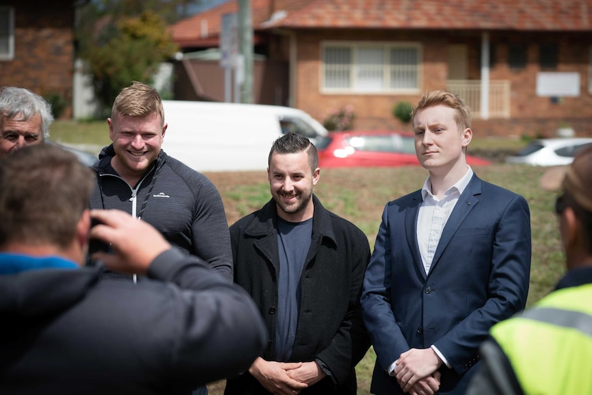 Blair Cottrell (L) and Oscar Tuckfield (R) at a rally organised by Cottrell's lawyer