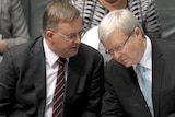 LtoR Anthony Albanese and Kevin Rudd in the House of Representatives.
