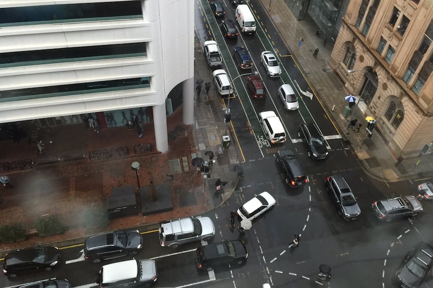 Gridlocked traffic in Adelaide as storm hits