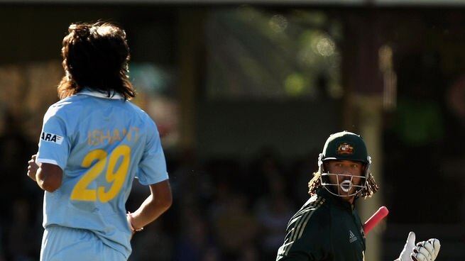 Verbal send-off... Ishant Sharma and Andrew Symonds trade words.