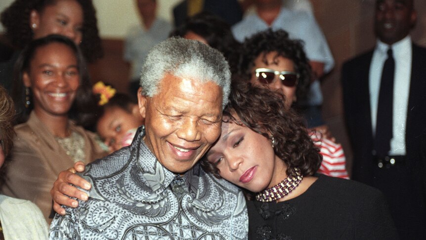 Nelson Mandela hugs Whitney Houston
