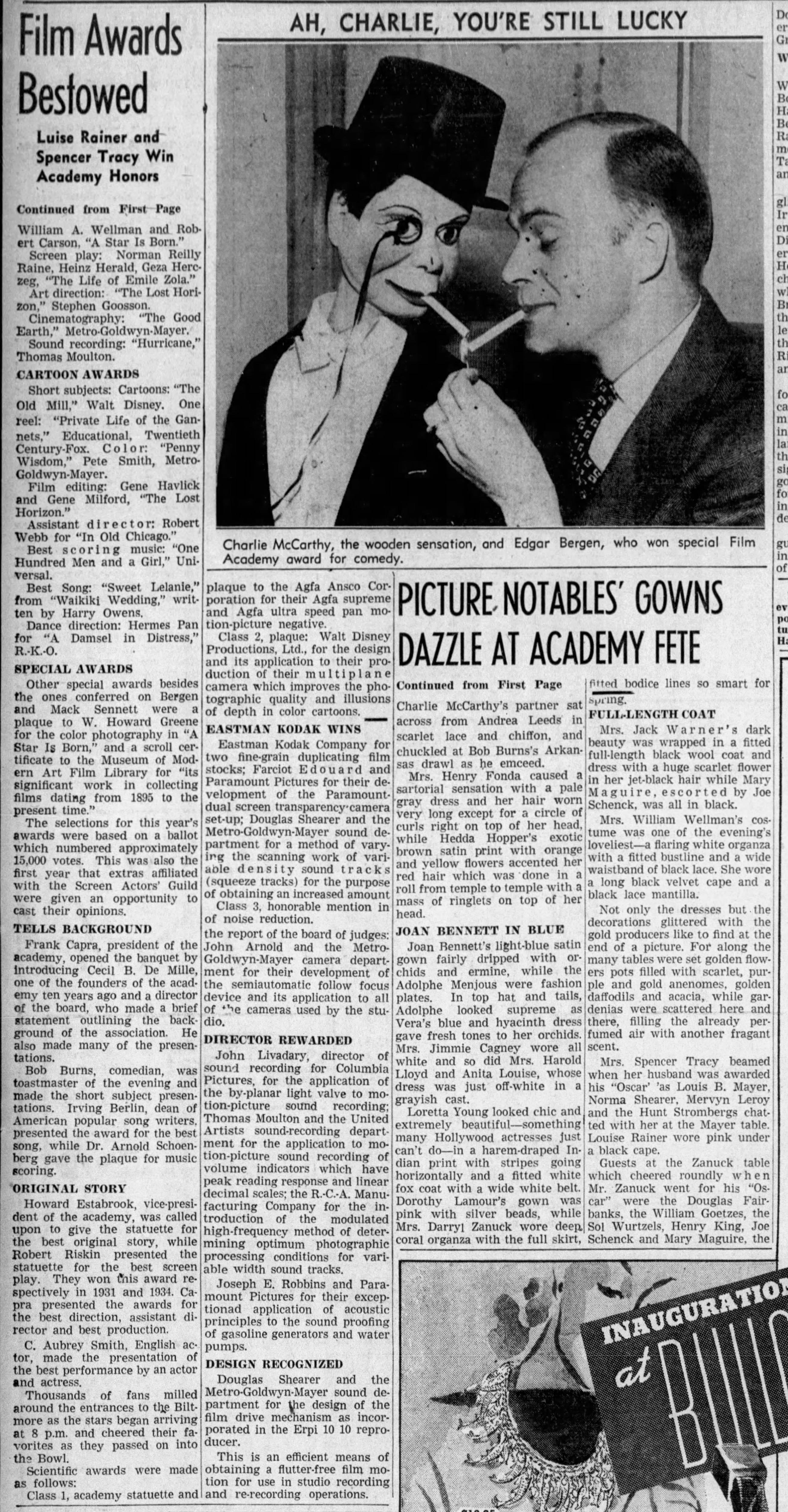 A scan of a 1938 newspaper featuring a photo of a man smoking cigarettes with a ventriloquist dummy
