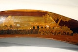 Painting of the Hermannsburg missionaries' house on a boomerang made by Albert Namatjira, National Museum of Australia