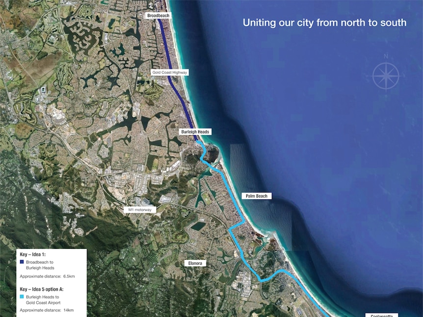 A map of the proposed Gold Coast light rail stage three route