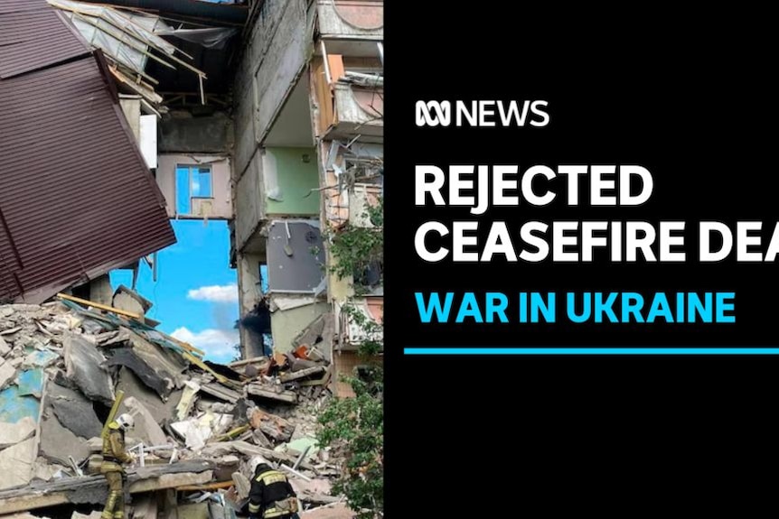 Rejected Ceasefire Deal, War in Ukraine: A heavily damaged building.