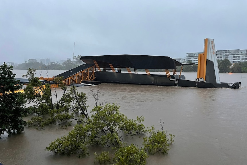 Floodwaters around ferry terminal