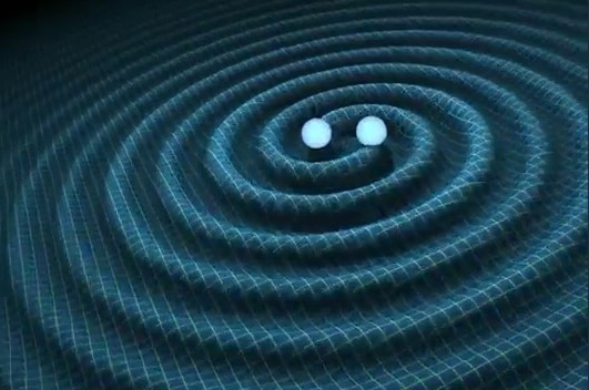 Artist's concept of gravitational wave propagation from the merging of two black holes