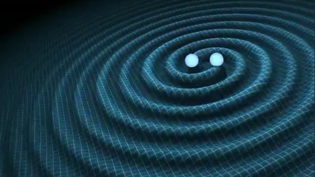 Artist's concept of gravitational wave propagation from the merging of two black holes