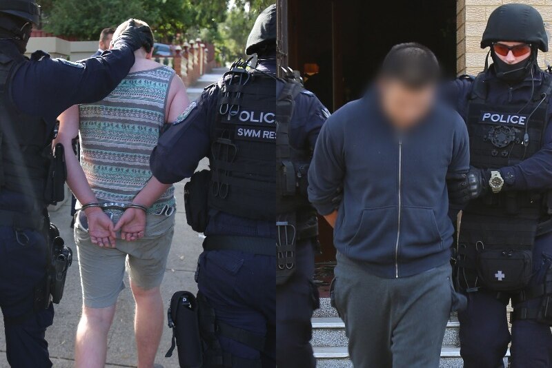 a composite image of two men arrested by police